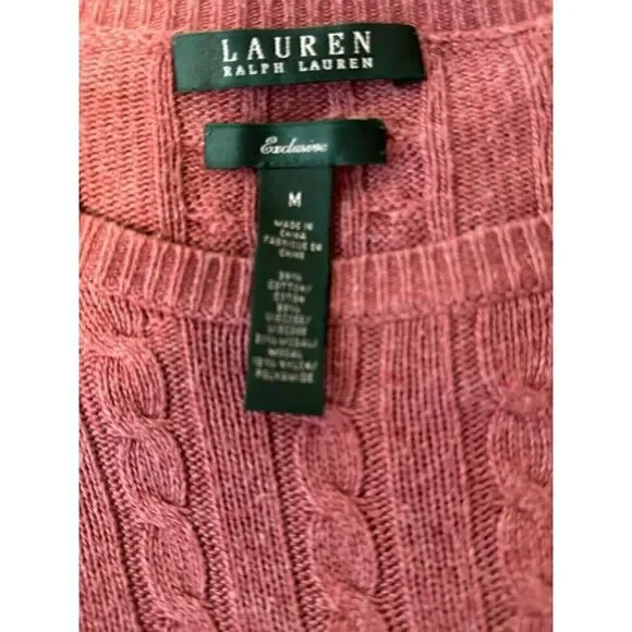 Vintage Lauren Ralph Lauren Pink Cable Knit Leather Patch Detail Exclusive Sz M - Picture 4 of 4
